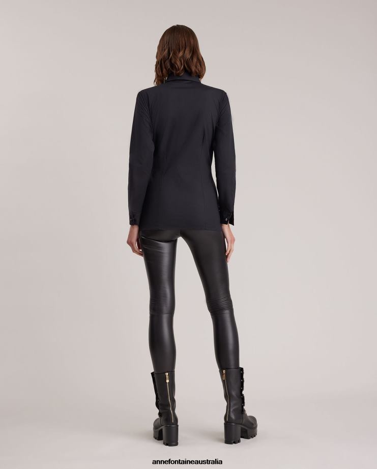 Anne Fontaine Clothing 2VZRJ132 Women Larryton Shirt Long Sleeve Poplin Shirt Black