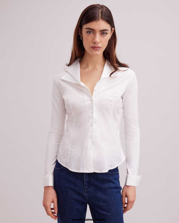 Anne Fontaine Clothing 2VZRJ133 Women Christie Shirt Long Sleeved Double Collared T-Blouse White