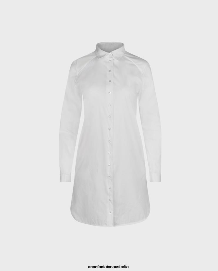Anne Fontaine Clothing 2VZRJ135 Women Zuave Shirt Poplin Boyfriend Style Button Down Tunic Shirt White