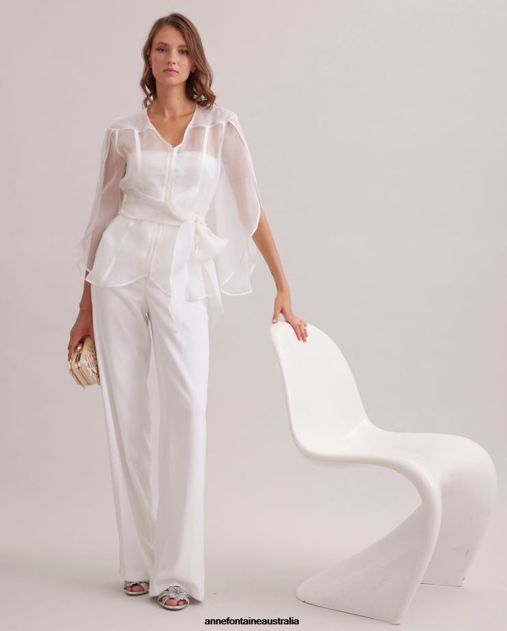 Anne Fontaine Clothing 2VZRJ137 Women Luxury Blouse Long Sleeve Sheer Blouse With Petal Sleeves White