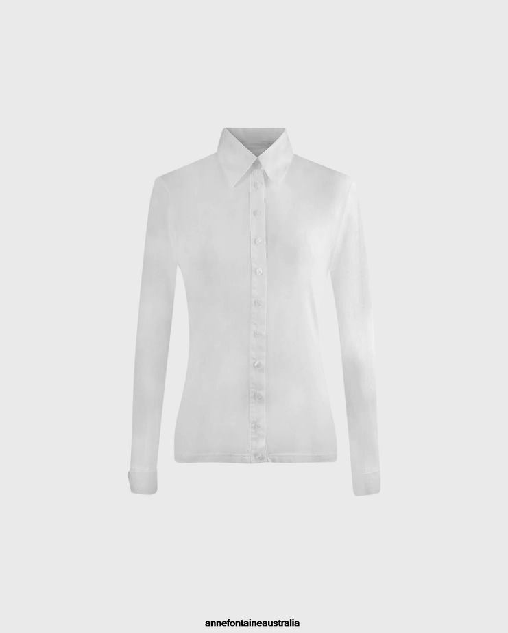 Anne Fontaine Clothing 2VZRJ141 Women Nuage Shirt Long Sleeve Collared Shirt With Cufflinks White