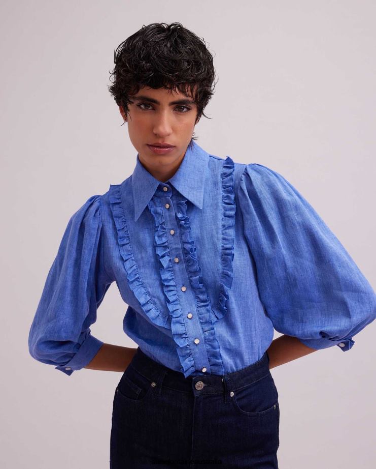 Anne Fontaine Clothing 2VZRJ153 Women Olivier Shirt With Mini Ruffle Details Denim