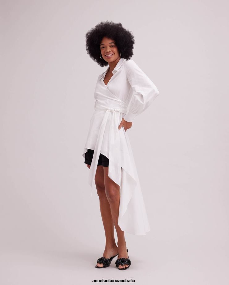 Anne Fontaine Clothing 2VZRJ154 Women Panisse Shirt Wrap Shirt With High-Low Hem White