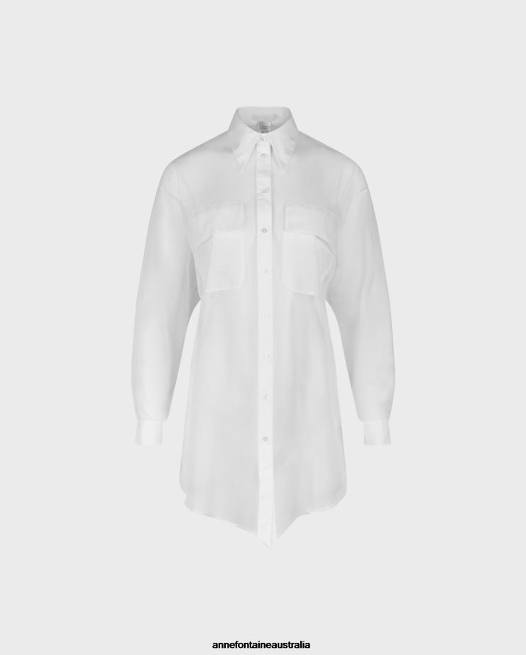Anne Fontaine Clothing 2VZRJ158 Women Brasilia Shirt Sheer Oversized Shirt With Flap Pockets White