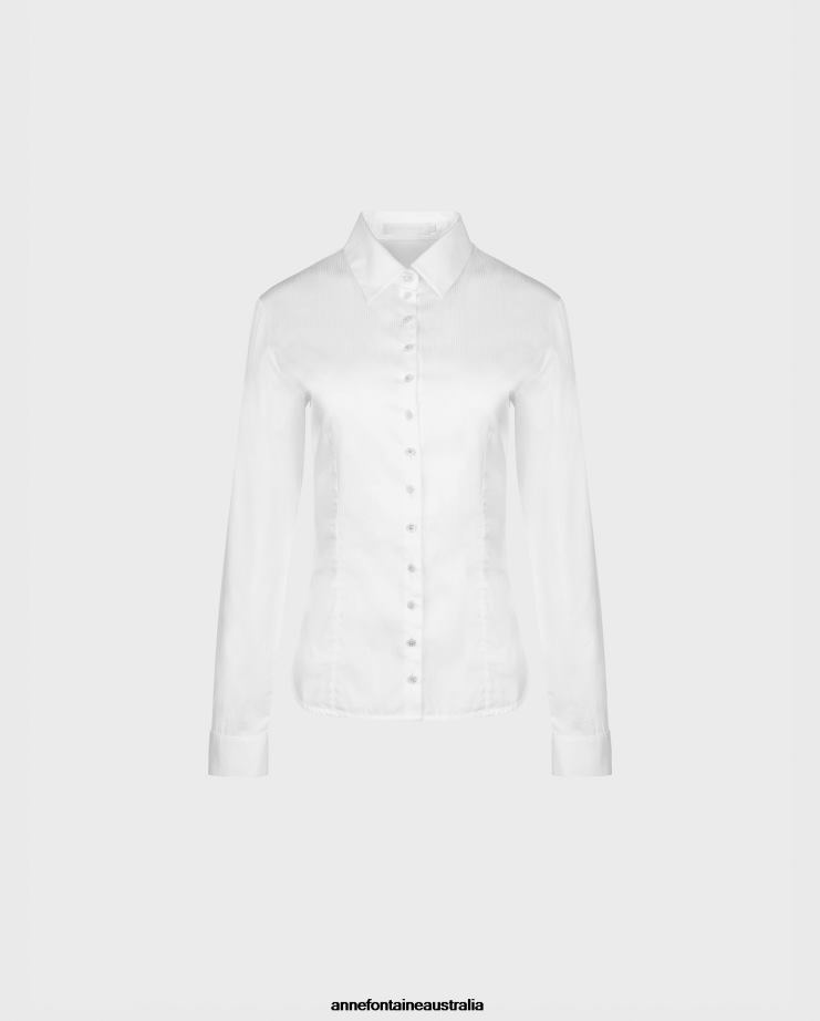 Anne Fontaine Clothing 2VZRJ163 Women Gres Shirt Classic Collared Button Down Shirt With Micro Stripes White
