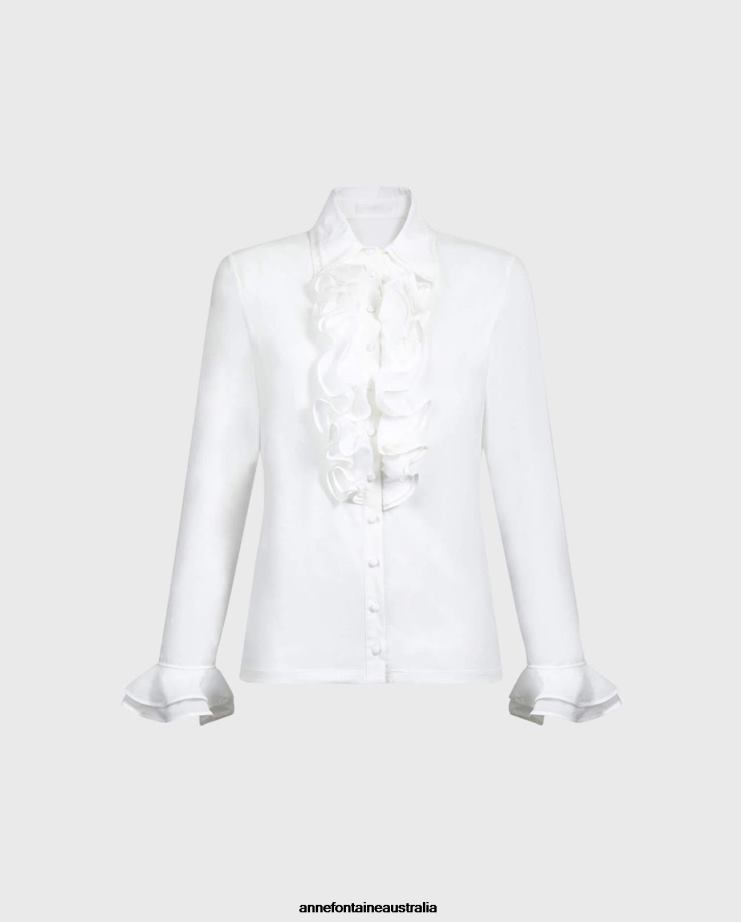 Anne Fontaine Clothing 2VZRJ172 Women Patsy Shirt Double Collar and Ruffle Pima Jersey Shirt White