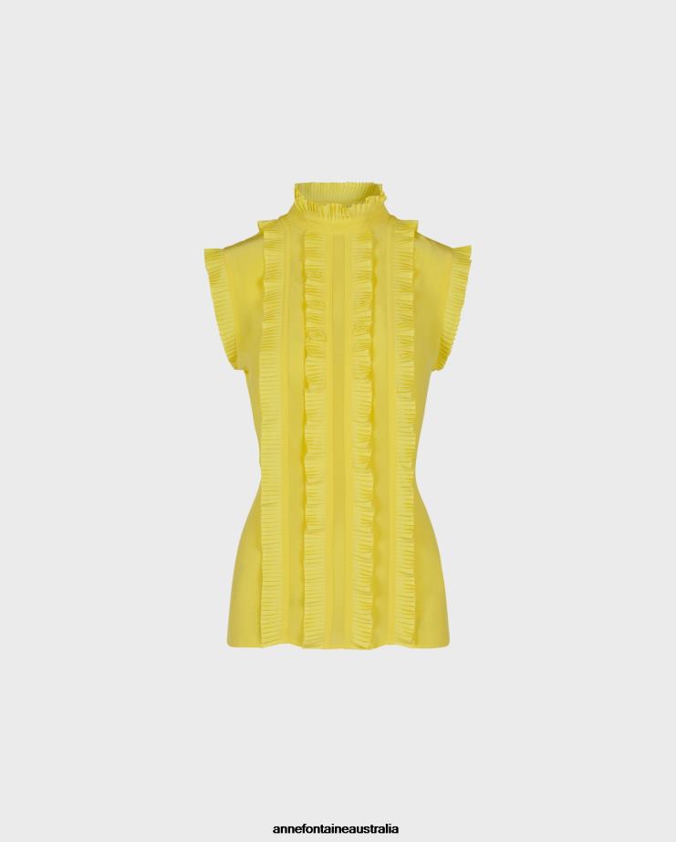 Anne Fontaine Clothing 2VZRJ177 Women Vinny Blouse Silk Blouse With Pleating Yellow