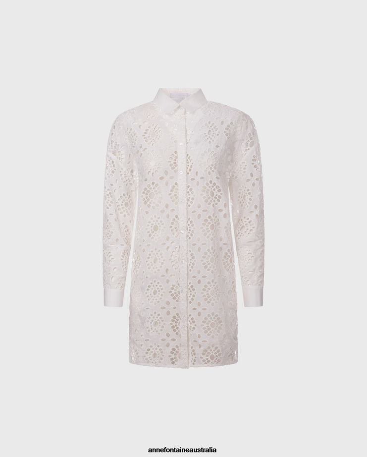 Anne Fontaine Clothing 2VZRJ178 Women Casilde Shirt Unlined Embroidered Eyelet Shirt White