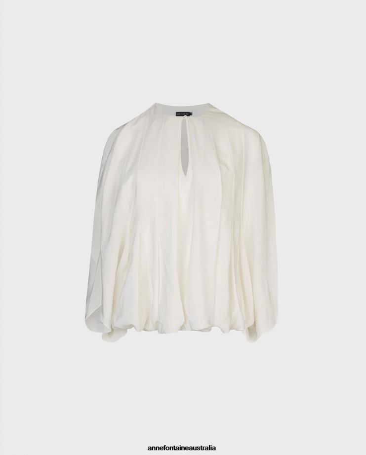 Anne Fontaine Clothing 2VZRJ184 Women Poeme Blouse Silk Blouse With Front BodicePleats White