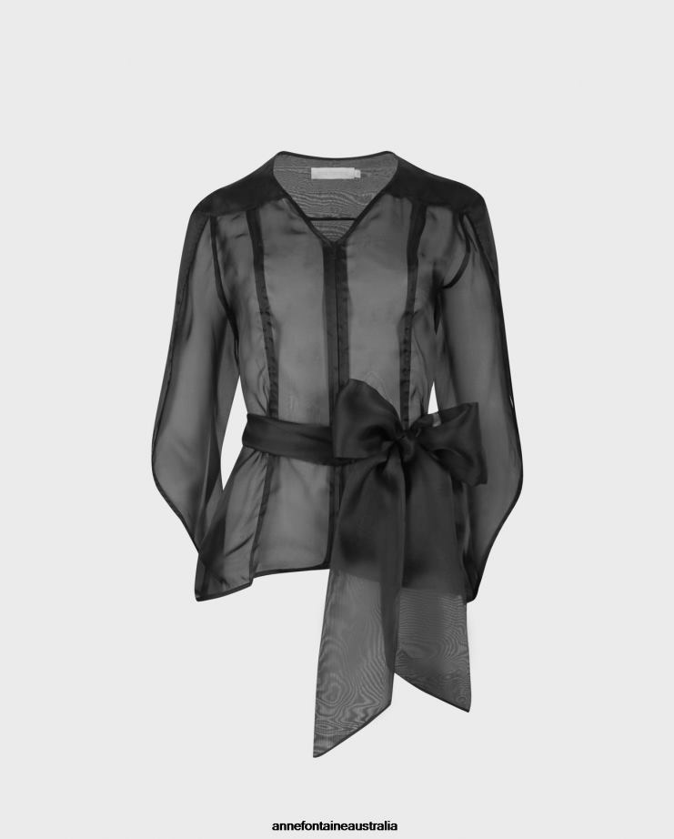 Anne Fontaine Clothing 2VZRJ189 Women Luxury Blouse Long Sleeve Sheer Blouse With Petal Sleeves Black