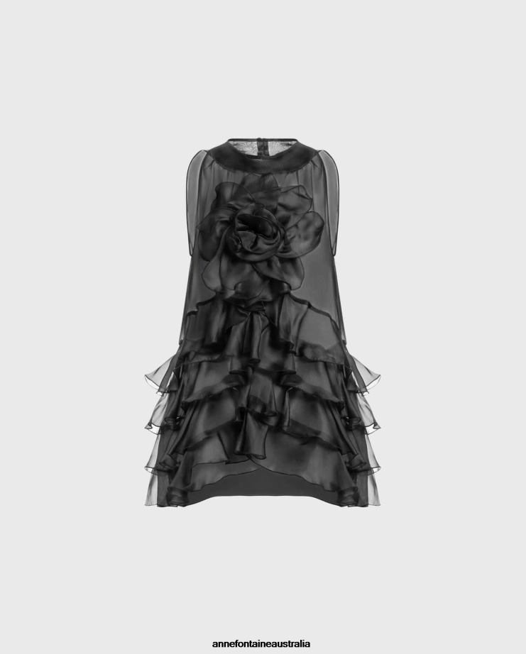 Anne Fontaine Clothing 2VZRJ195 Women Aubrey Blouse Sleeveless Blouse in Layered Silk Organza Black