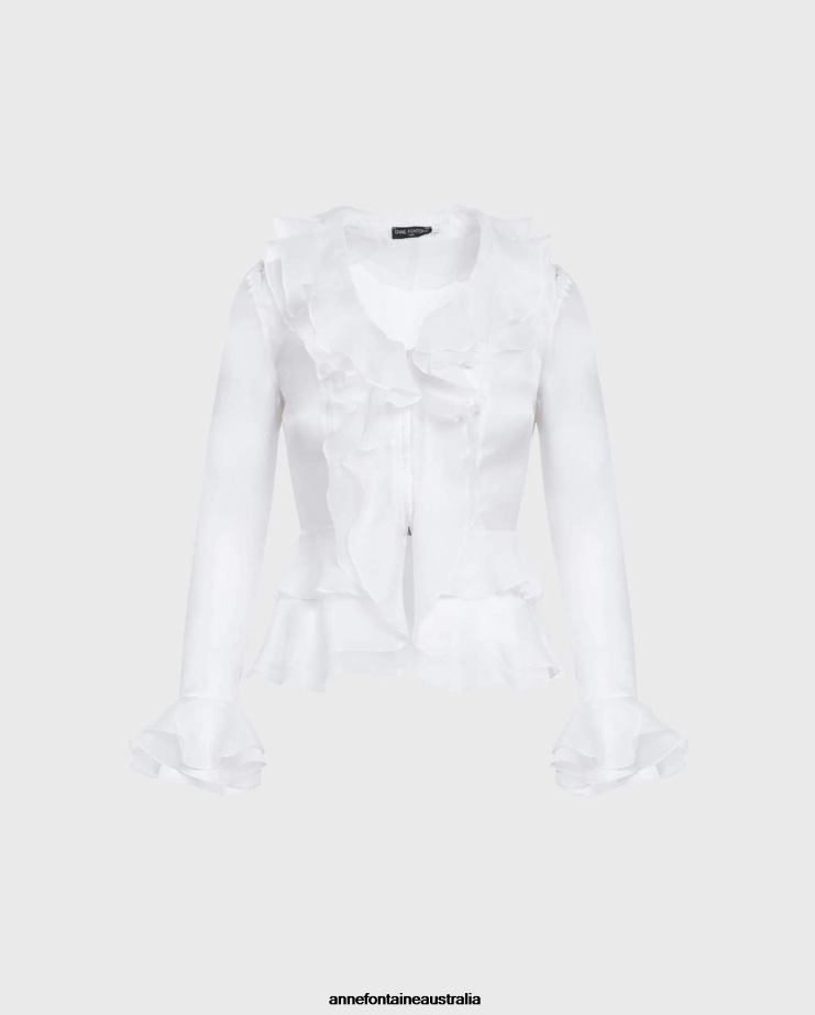 Anne Fontaine Clothing 2VZRJ198 Women Sady Blouse Silk Organza Shirt Decorated With Ruffles White