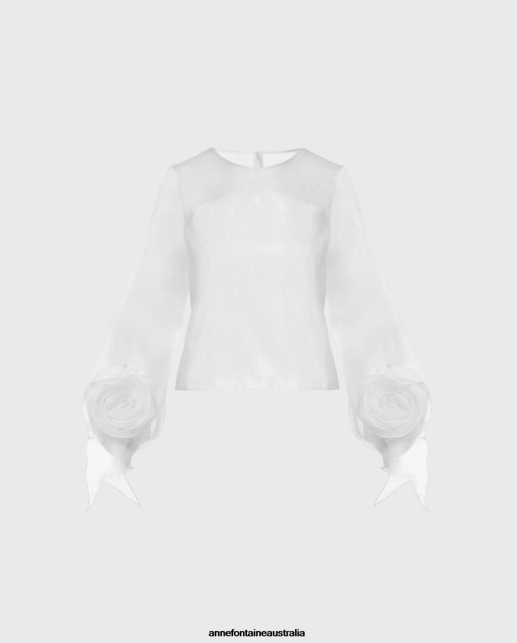 Anne Fontaine Clothing 2VZRJ199 Women Spring Blouse Long Sleeve Silk Organza Blouse White