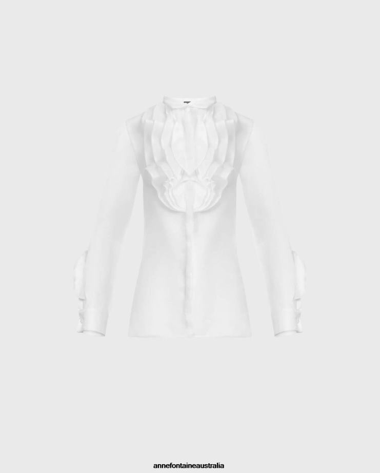 Anne Fontaine Clothing 2VZRJ200 Women Silena Shirt Silk Organza Shirt White