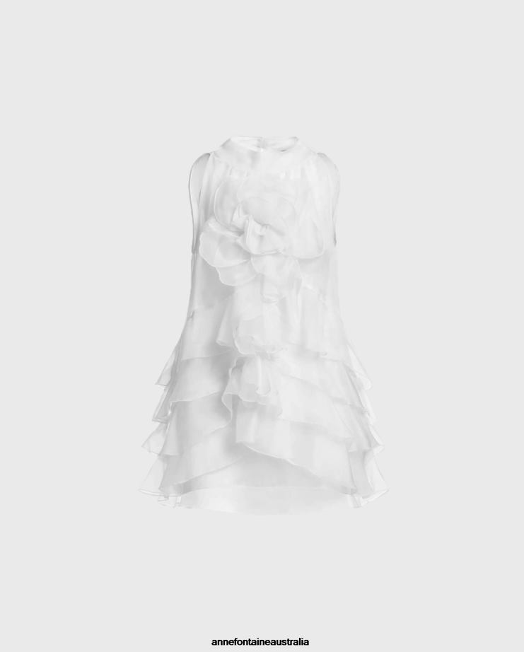 Anne Fontaine Clothing 2VZRJ202 Women Aubrey Blouse Sleeveless Blouse in Layered Silk Organza White