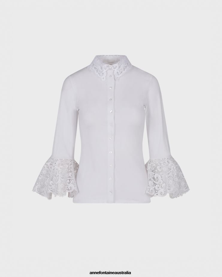 Anne Fontaine Clothing 2VZRJ205 Women Lana Shirt Cotton Shirt With Embroidered Lace Details White