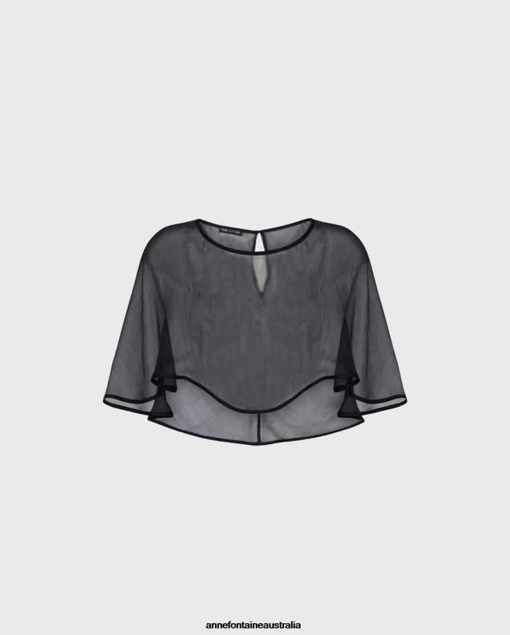 Anne Fontaine Clothing 2VZRJ207 Women Mythe Cape Silk Chiffon High-Low Cape Black