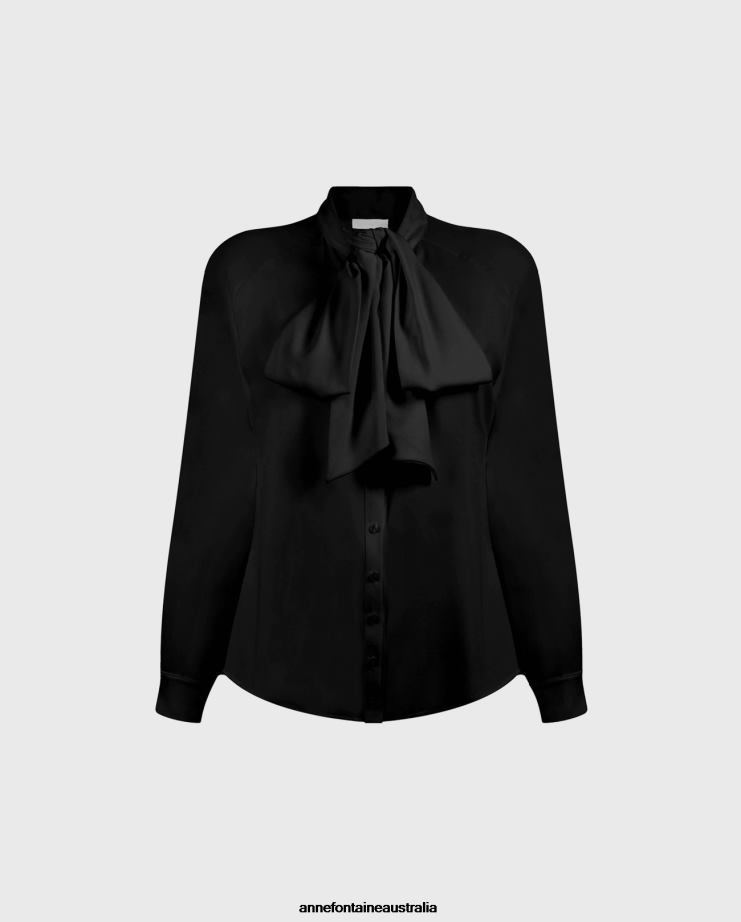 Anne Fontaine Clothing 2VZRJ208 Women Santana Shirt Crepe Shirt With Knotted Tie Collar Black