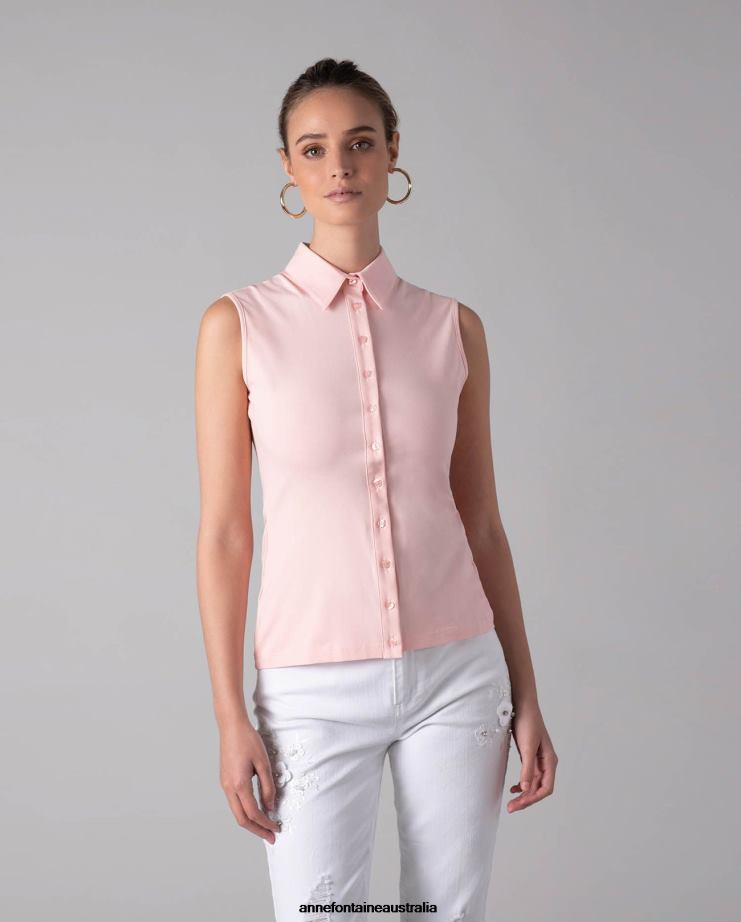 Anne Fontaine Clothing 2VZRJ211 Women Nuage Shirt Sleeveless Jersey Button Shirt Petal Pink