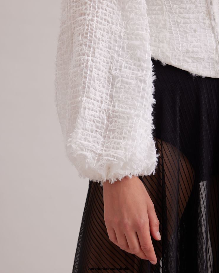 Anne Fontaine Clothing 2VZRJ219 Women Plume Blouse Textured Balloon Sleeve Corset-Style Shirt White