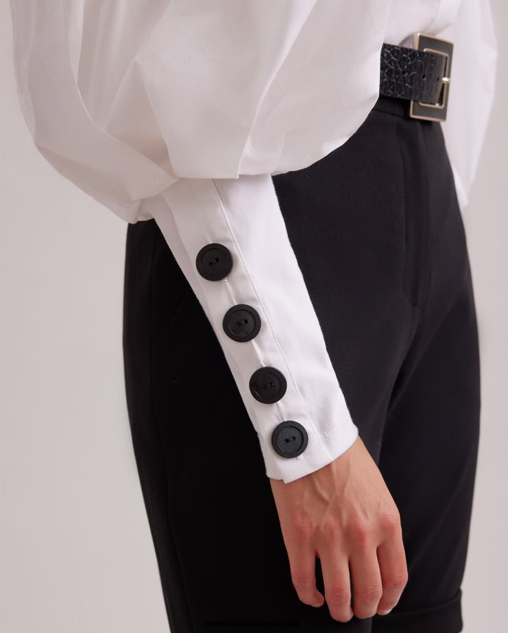 Anne Fontaine Clothing 2VZRJ221 Women Nohant Shirt Boxy PoplinShirt With Bishops Sleevesand Button Details Black/White