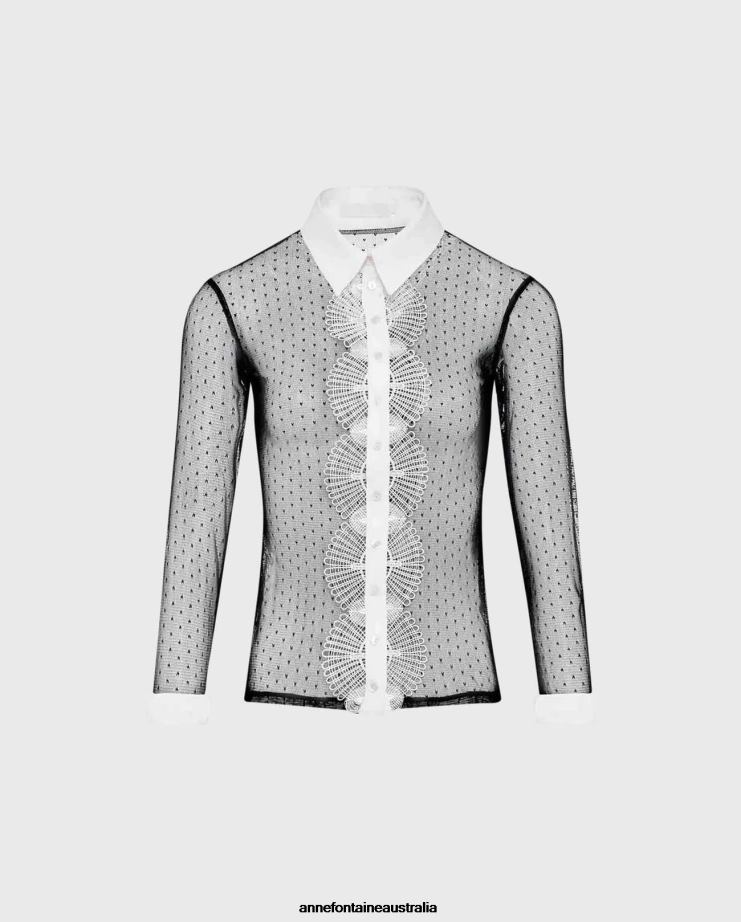 Anne Fontaine Clothing 2VZRJ225 Women Leopoldine Shirt Unlined Shirt With Pin Dots Patterns Black/White