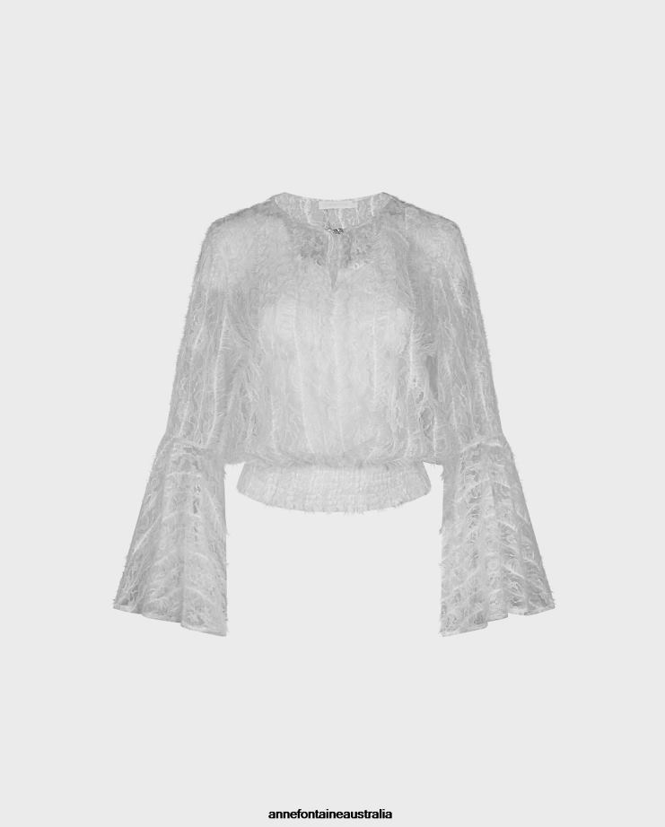 Anne Fontaine Clothing 2VZRJ226 Women Flaubert Blouse Sheer Blouse With Oversized Sleeves White