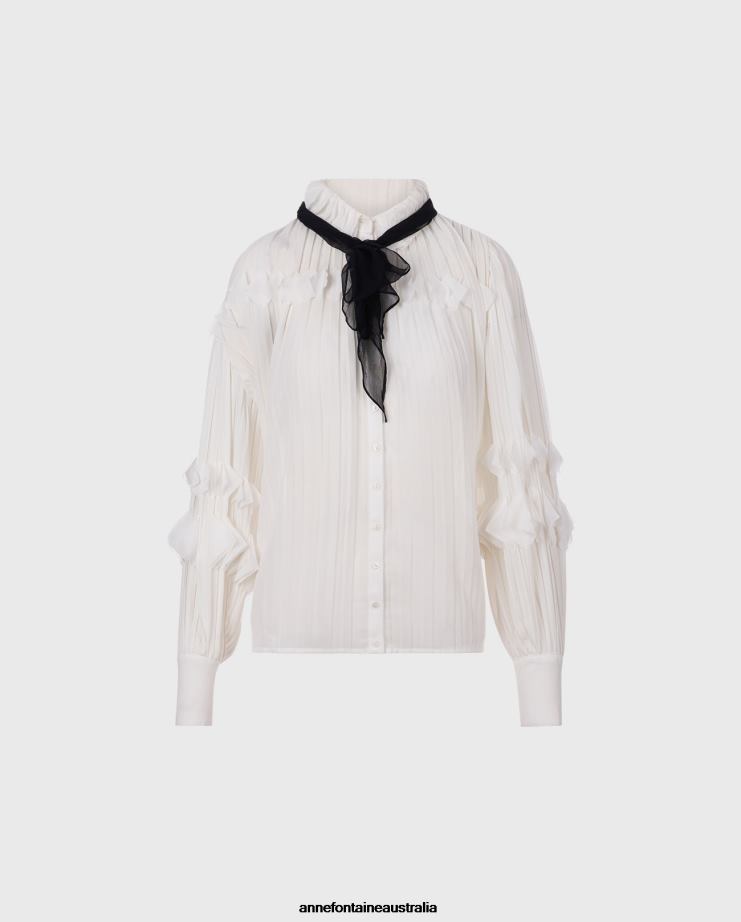 Anne Fontaine Clothing 2VZRJ231 Women Samantha Shirt Chiffon Shirt With a Removable Necktie White