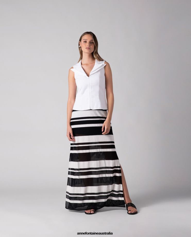 Anne Fontaine Clothing 2VZRJ234 Women Vileo Shirt Sleeveless Zip up Shirt With Double Notch Collar White