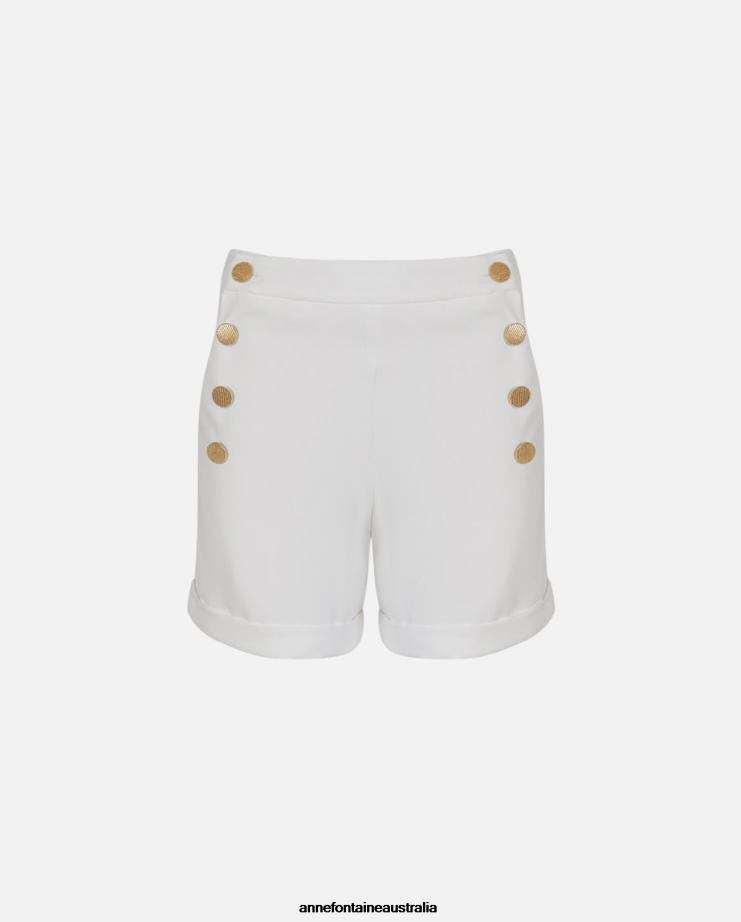Anne Fontaine Clothing 2VZRJ318 Women Rosier Short With Button Details White/Gold