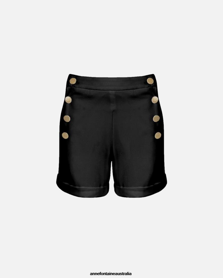 Anne Fontaine Clothing 2VZRJ332 Women Rosario Short With Button Details And Side Pockets Black/Gold