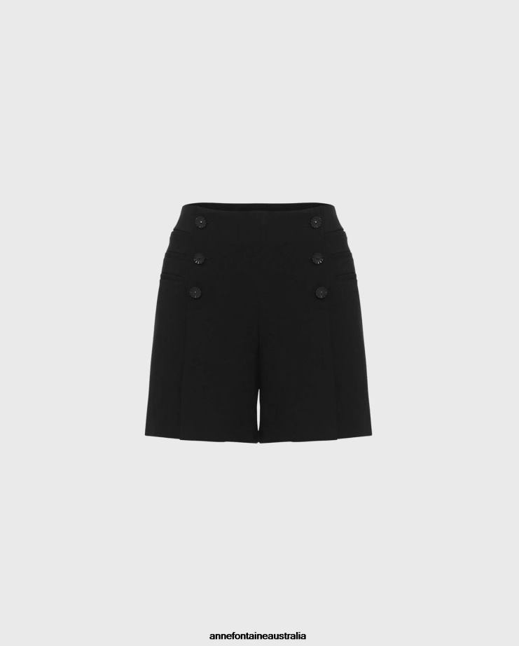 Anne Fontaine Clothing 2VZRJ346 Women Lynn Short Military Inspired Shorts With Decorative Buttons Black