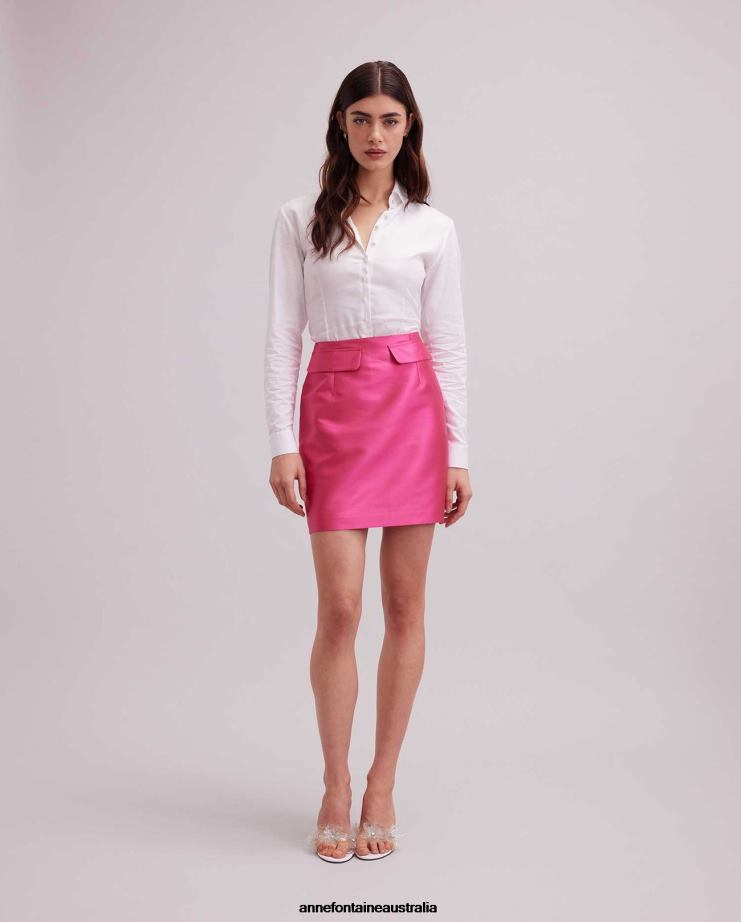 Anne Fontaine Clothing 2VZRJ311 Women Francoise Skirt Satin Mini Skirt With Flap Pockets Fuchsia