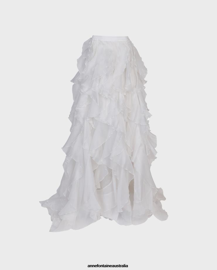 Anne Fontaine Clothing 2VZRJ315 Women Adoration Skirt Silk Organza Ruffle Layered Maxi Skirt With High Slit White