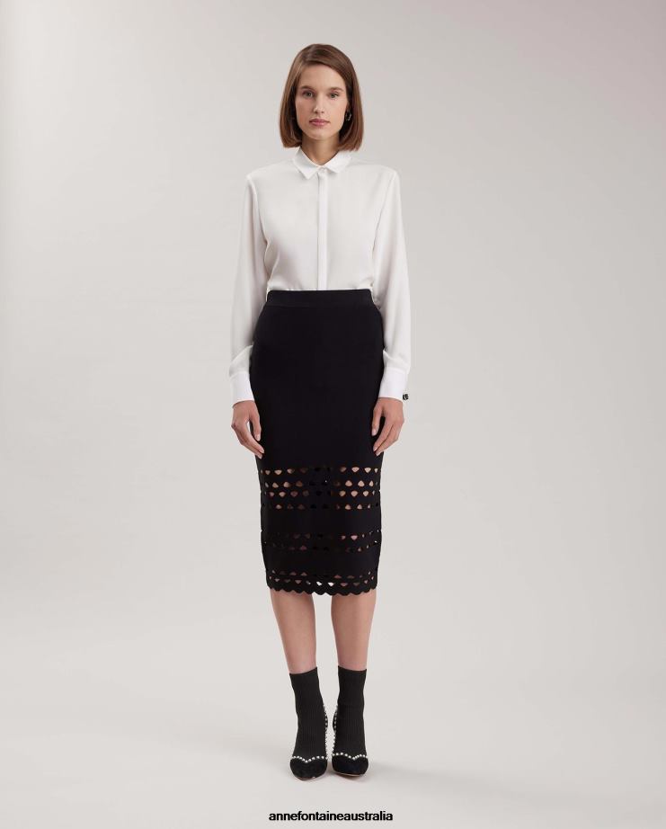 Anne Fontaine Clothing 2VZRJ330 Women Litho Skirt Knit Skirt With Cutout Detailing Black