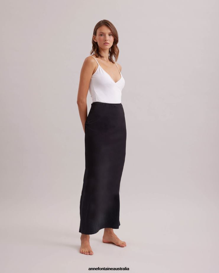 Anne Fontaine Clothing 2VZRJ345 Women Novela Skirt Longline Tactel Maxi Skirt Black