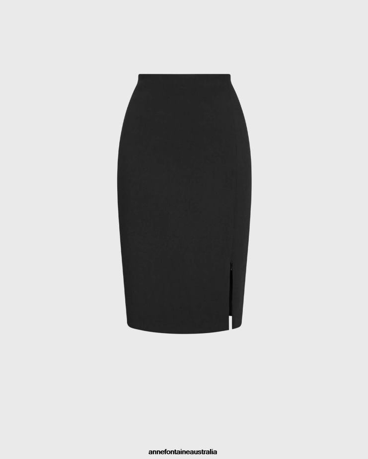 Anne Fontaine Clothing 2VZRJ347 Women Abella Skirt Thick Crepe Skirt With Zippered Slit Black