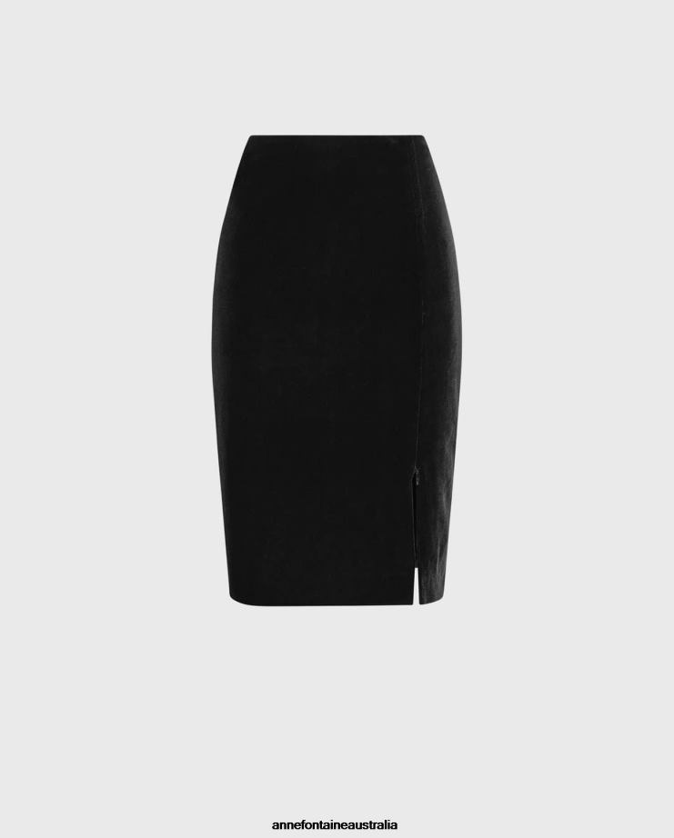 Anne Fontaine Clothing 2VZRJ348 Women Etoile Skirt Velvet Front Pencil Skirt With Front Zippered Slit Black