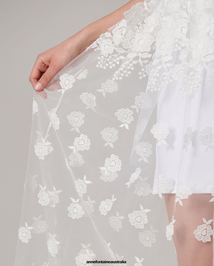Anne Fontaine Clothing 2VZRJ354 Women Clady Skirt Floor-Grazing Tulle Skirt With Embroidered Flowers White