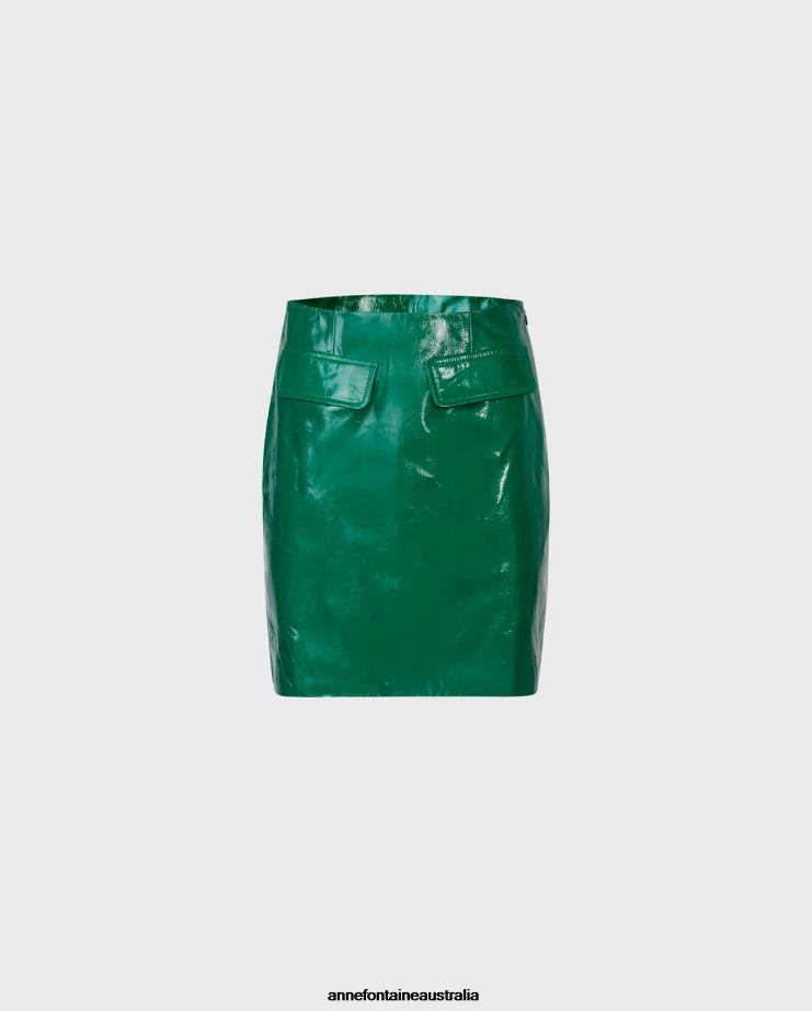 Anne Fontaine Clothing 2VZRJ366 Women Femina Skirt Patent Leather Mini Skirt With FrontFlap Pockets Green