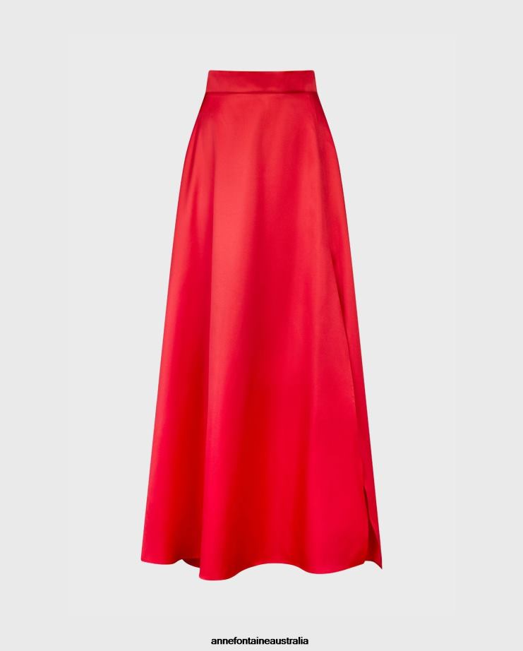 Anne Fontaine Clothing 2VZRJ368 Women Joyce Skirt Satin Maxi Skirt With High Open Slit Red
