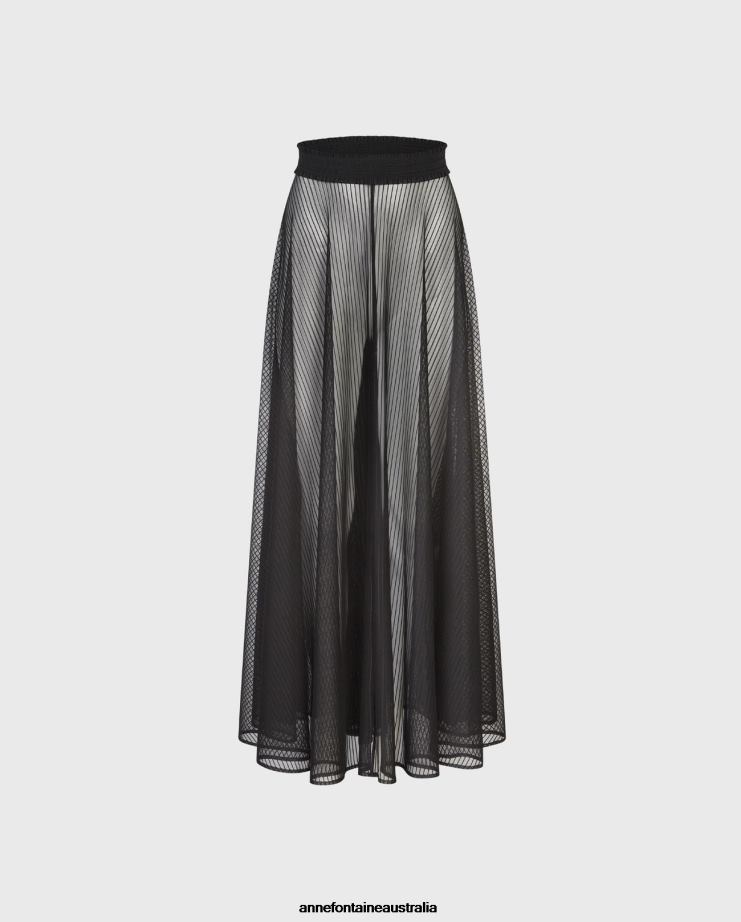 Anne Fontaine Clothing 2VZRJ370 Women Lune Skirt Long Sheer Circle Skirt With Elastic Ruffle Waistband Black