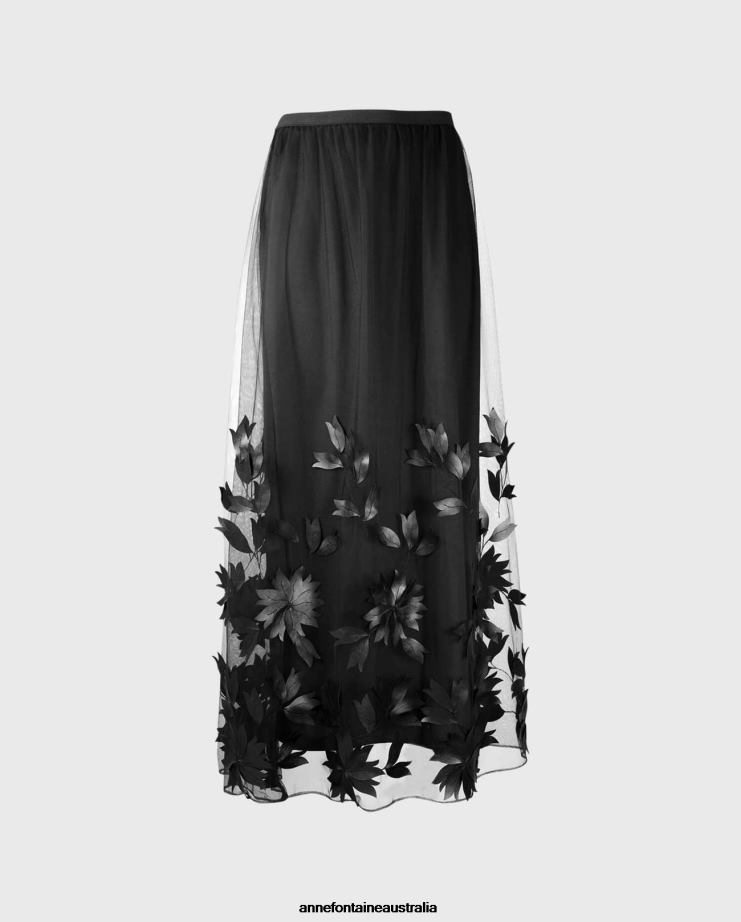 Anne Fontaine Clothing 2VZRJ374 Women Enid Skirt Tulle Skirt With Embroidered Flowers Black