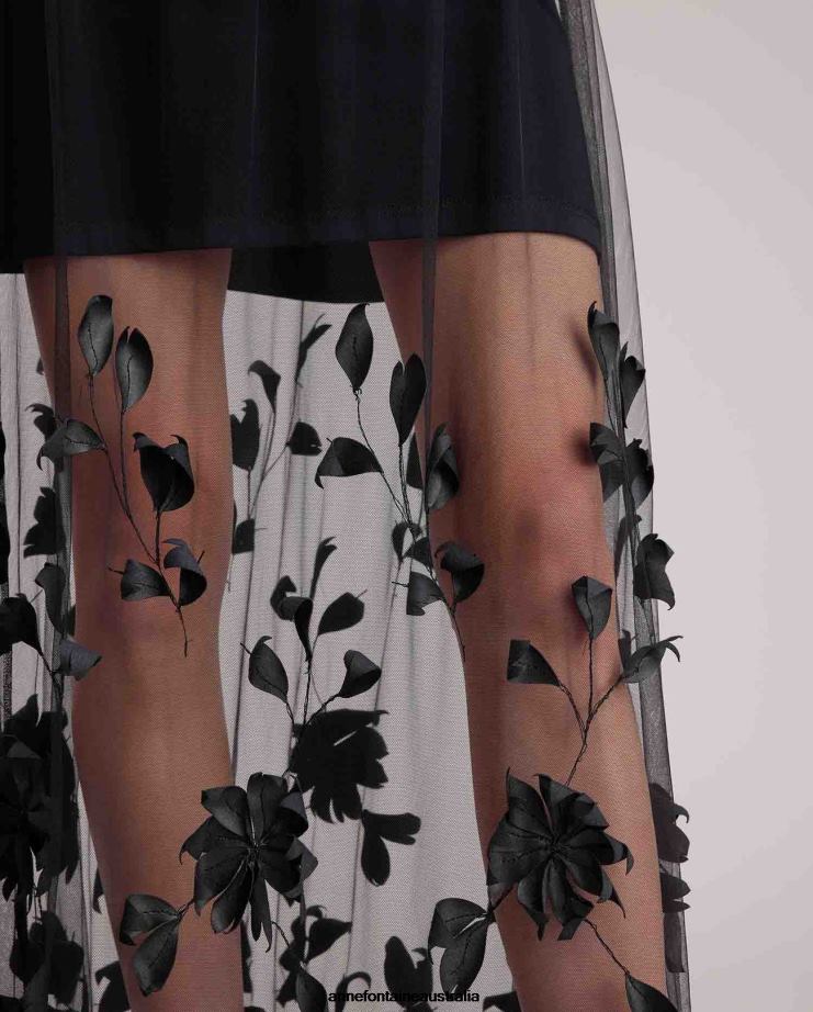 Anne Fontaine Clothing 2VZRJ374 Women Enid Skirt Tulle Skirt With Embroidered Flowers Black