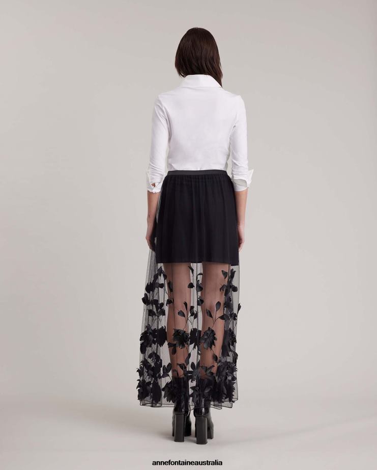 Anne Fontaine Clothing 2VZRJ374 Women Enid Skirt Tulle Skirt With Embroidered Flowers Black