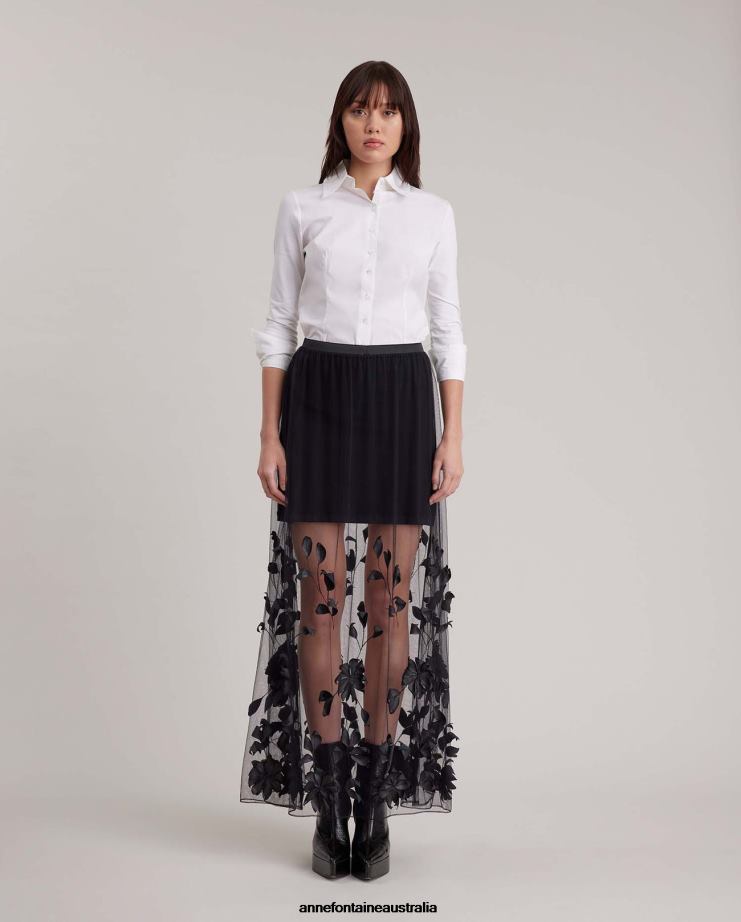 Anne Fontaine Clothing 2VZRJ374 Women Enid Skirt Tulle Skirt With Embroidered Flowers Black