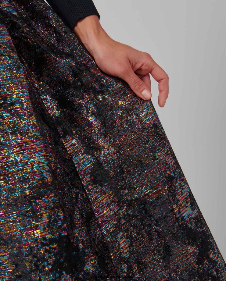 Anne Fontaine Clothing 2VZRJ379 Women Lopielle Skirt Metallic Jacquard-Woven Skirt With Voluminous Body Black
