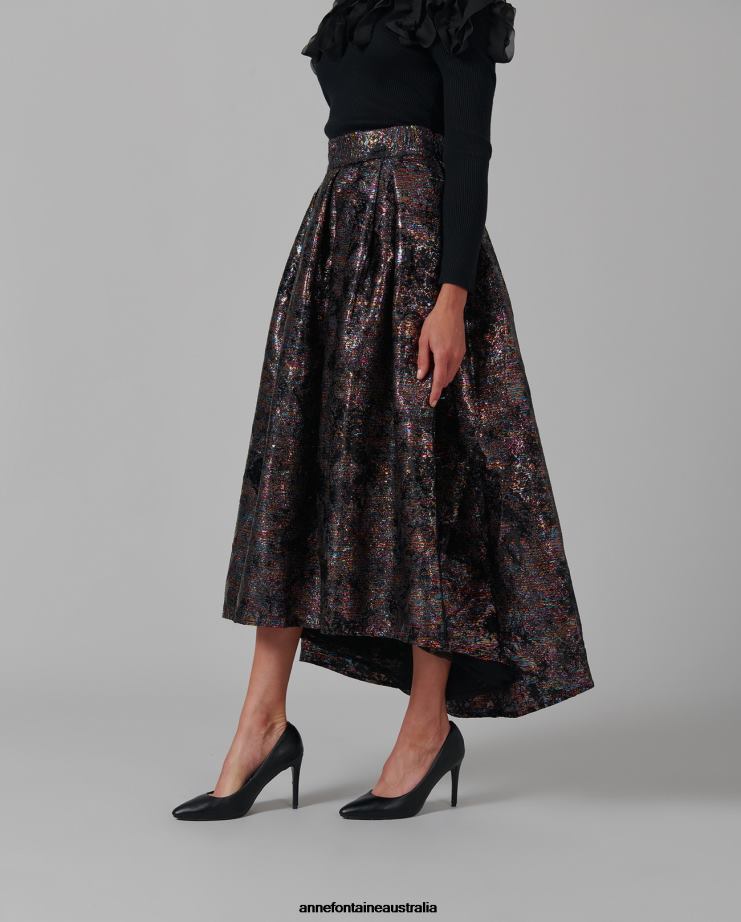 Anne Fontaine Clothing 2VZRJ379 Women Lopielle Skirt Metallic Jacquard-Woven Skirt With Voluminous Body Black