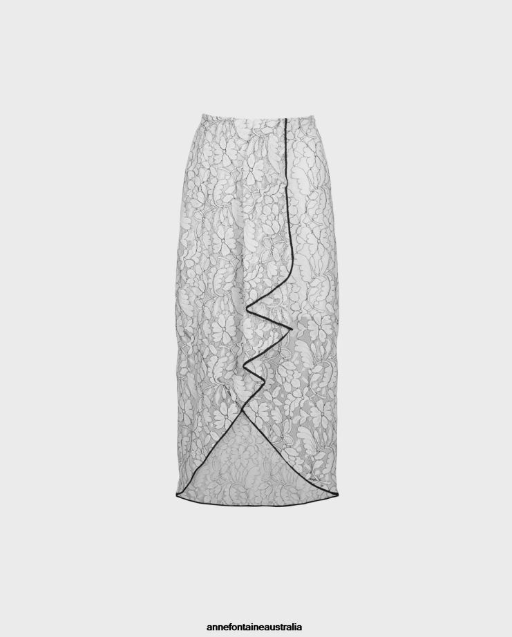 Anne Fontaine Clothing 2VZRJ386 Women Cogolin Skirt Lace Skirt With Contrasting Trim and Cascading Ruffle Black/White