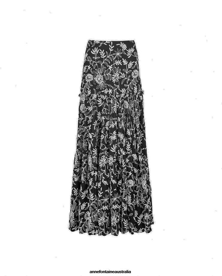 Anne Fontaine Clothing 2VZRJ390 Women Romarin Skirt Maxi Skirt With and Floral Embroidery Design Black/White